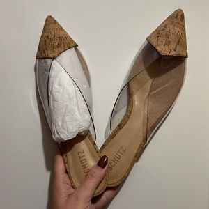 NIB SCHUTZ ANNALISE KITTEN HEEL MULE TRANSPARENT FLATS SZ 11B